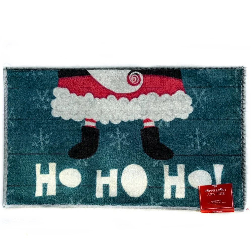 Peppermint & Pine Christmas Santa Accent Rug Non Skid Mat Blue 17.3” X 29.9” - Picture 1 of 7